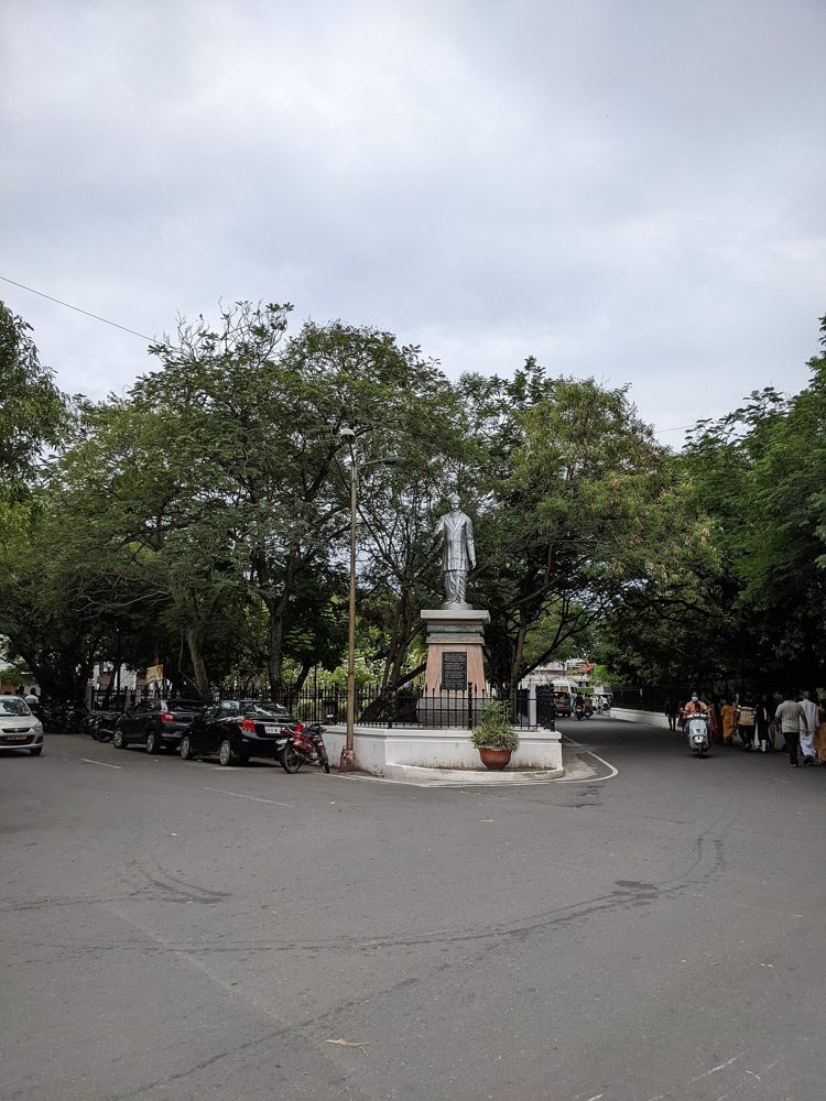 Tree-lined Bharathi Park in the historic centre of Pondicherry